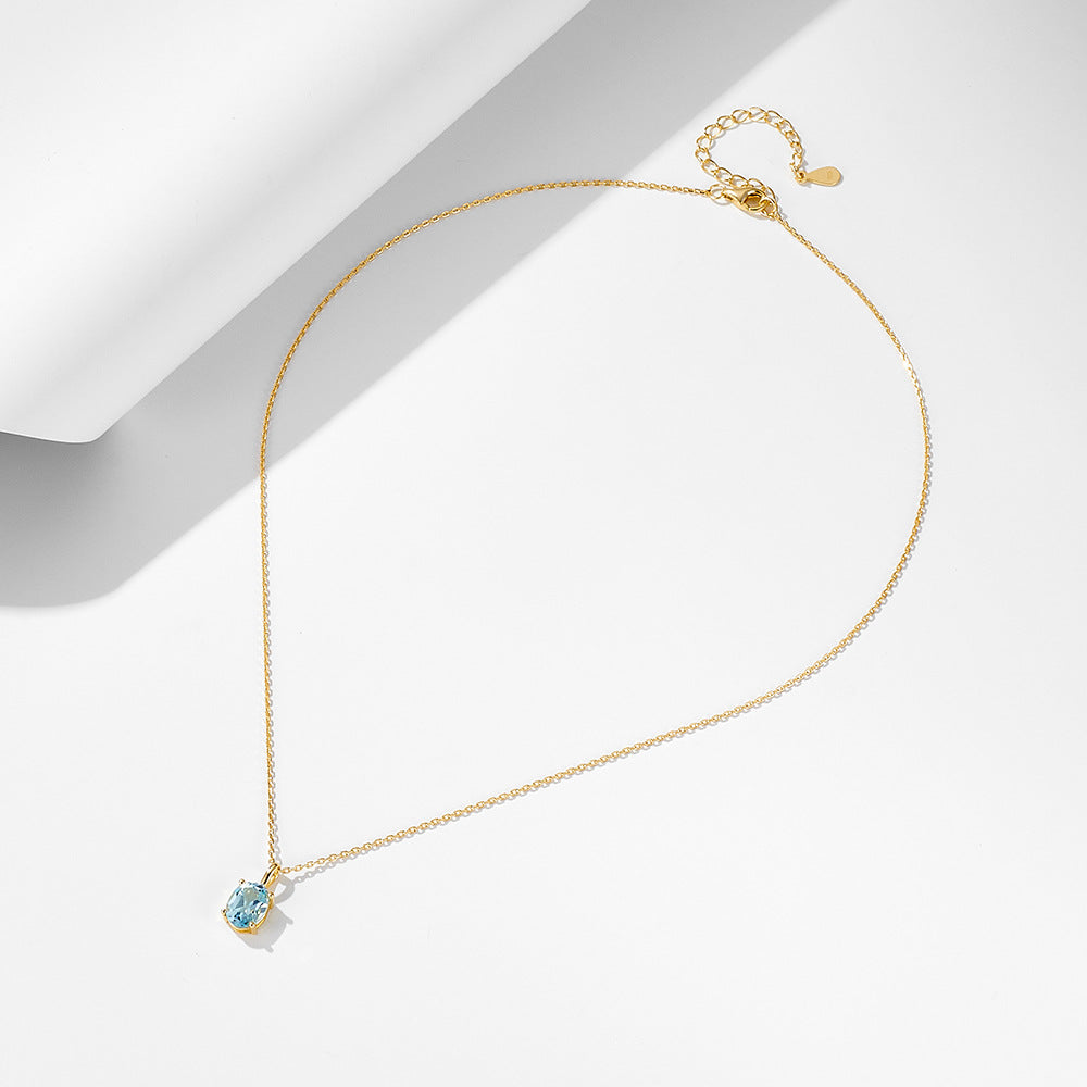 S925 Sterling Silver Sky Blue Topaz Necklace for Women - Minimalist Versatile Niche Design Luxury Natural Stone Choker