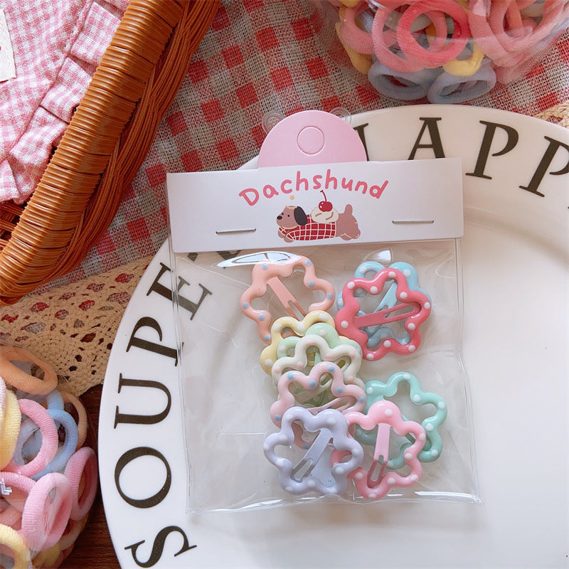 Rainbow Macaron Color Ultra-Soft Hair Accessories Set – Geometric Dot Scrunchies & Barrettes