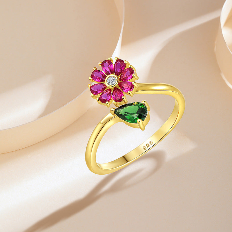 S925 Sterling Silver Adjustable Flower Ring - Delicate Dainty Botanical Jewelry for Women