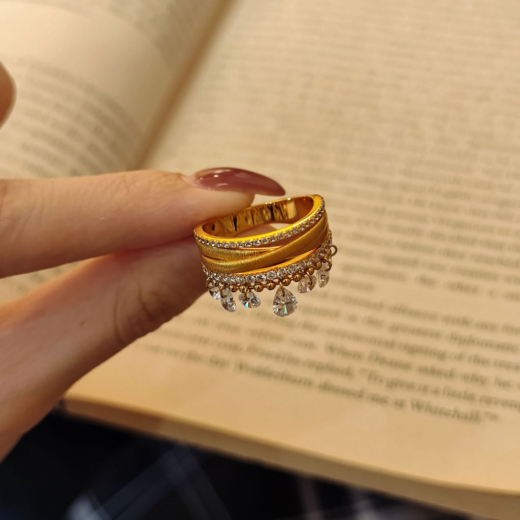 Y2K Dangling Stackable Ring for Women, Gold Plated Statement Jewelry