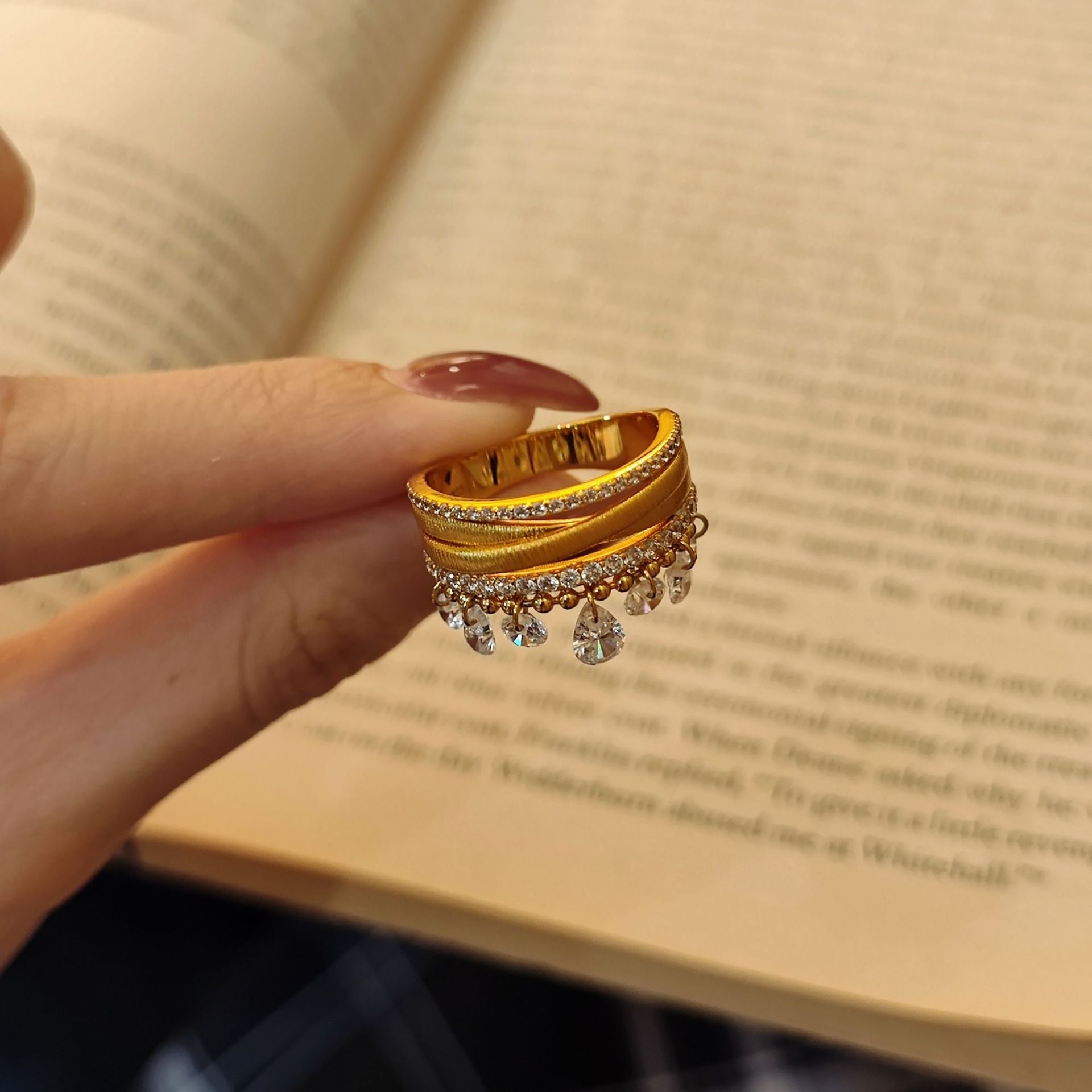 Y2K Dangling Stackable Ring for Women, Gold Plated Statement Jewelry