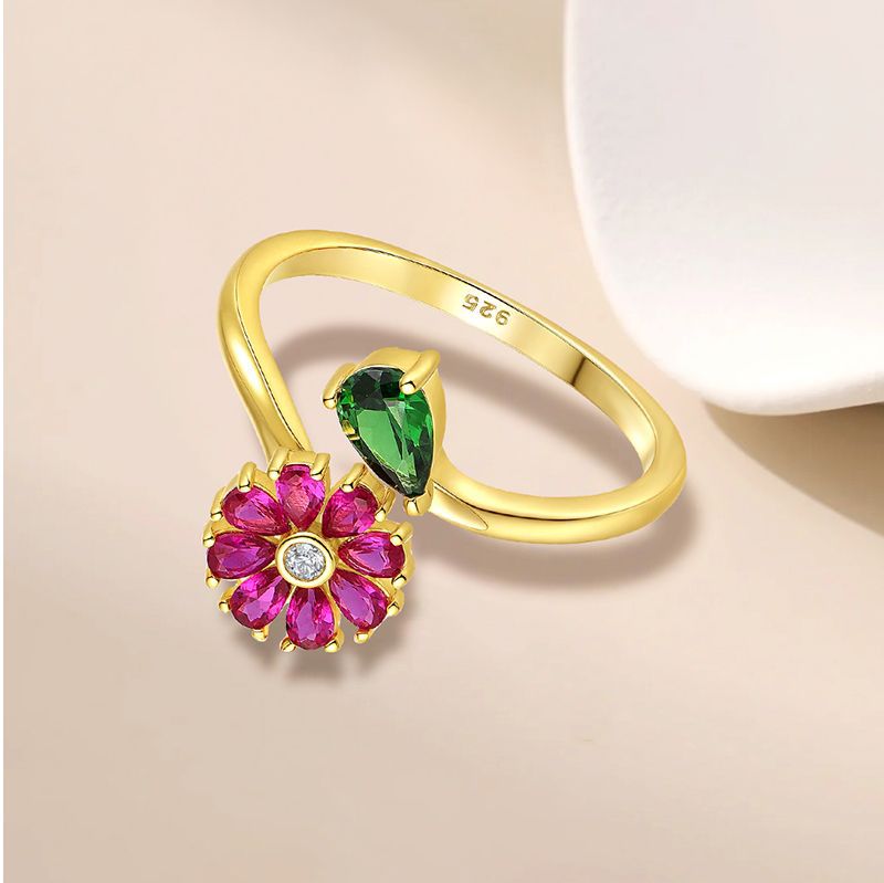 S925 Sterling Silver Adjustable Flower Ring - Delicate Dainty Botanical Jewelry for Women