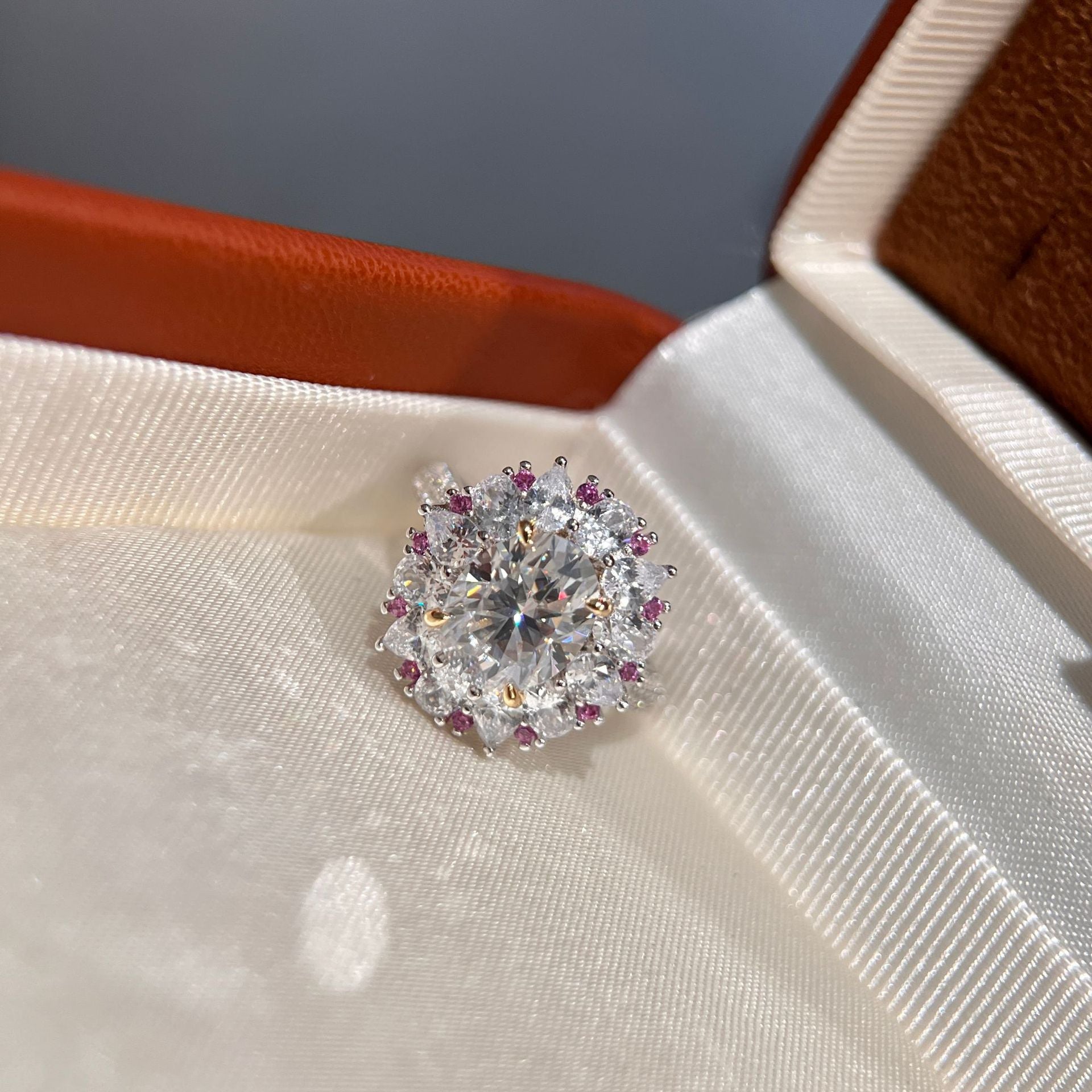 Dazzling 3 Carat Oval Moissanite Ring | Elegant Floral Solitaire in Sterling Silver