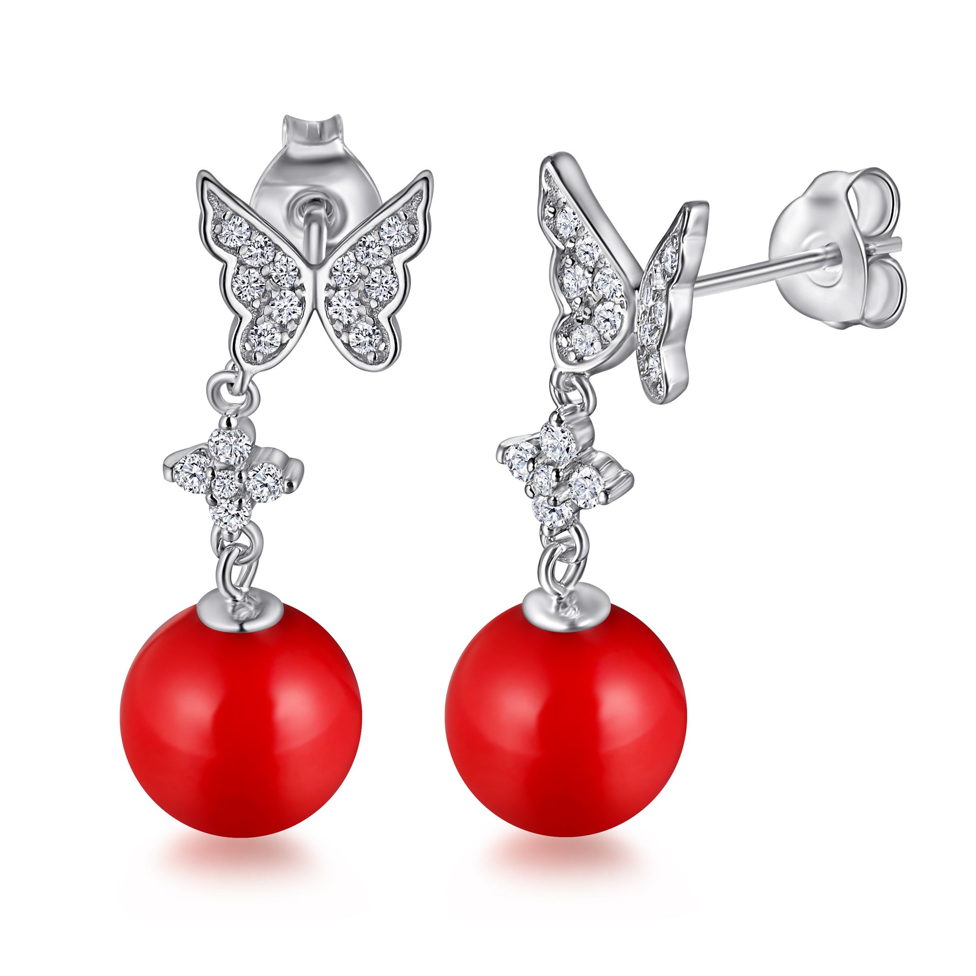 Bohemian S925 Pearl Butterfly Drop Earrings – Handmade Statement Earrings for Women, Hypoallergenic Gift