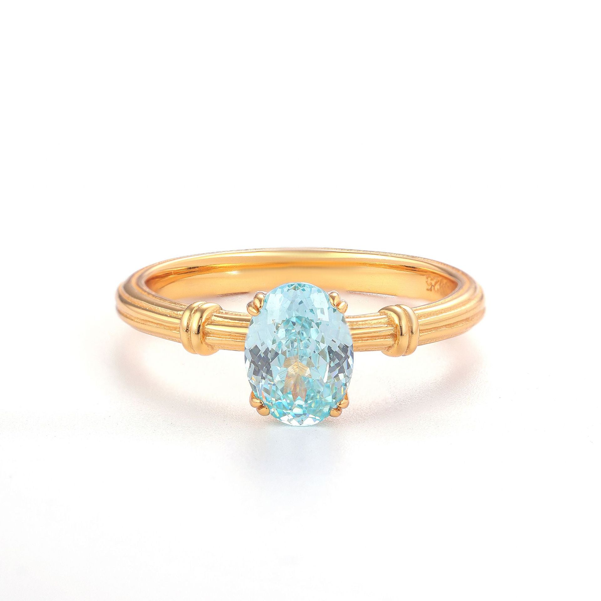 Aura 6x8mm Oval Cut Moissanite Ring for Women, Sterling Silver Gold Plated Paraiba Blue Stacking Ring, Dainty & Elegant Jewelry