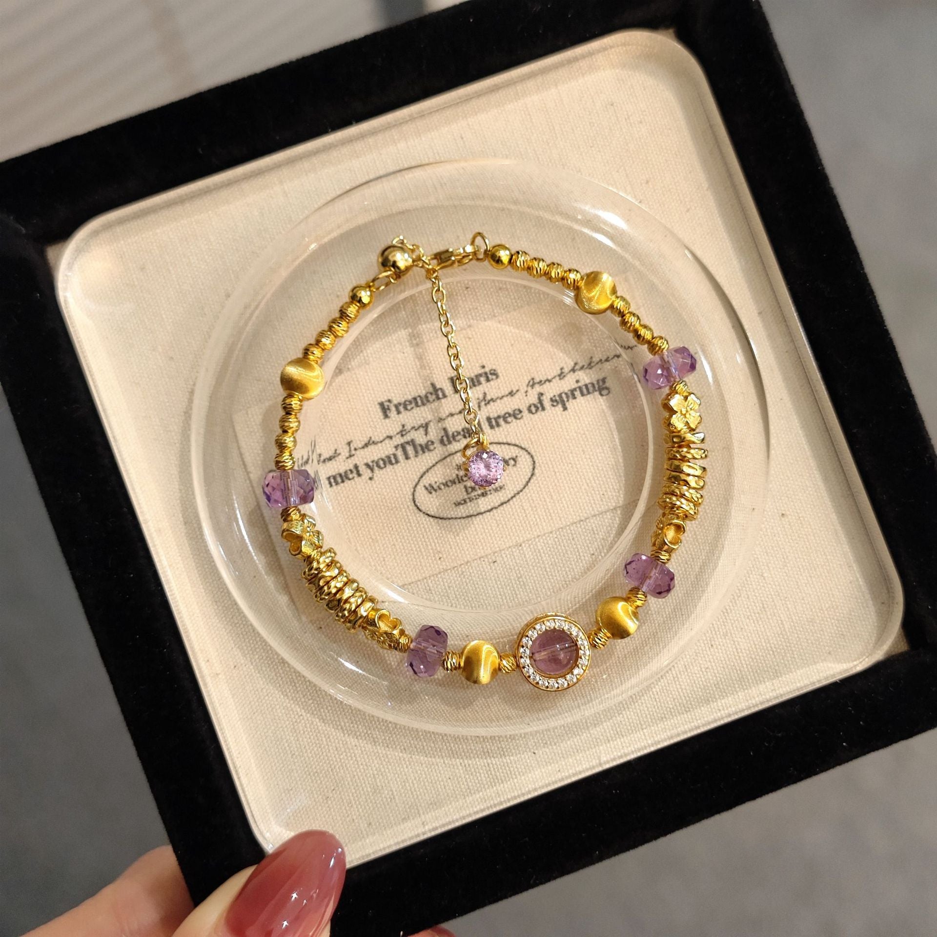 S925 Sterling Silver Intertwined Bracelet for Women - Natural Amethyst High-End Delicate Beaded Bracelet