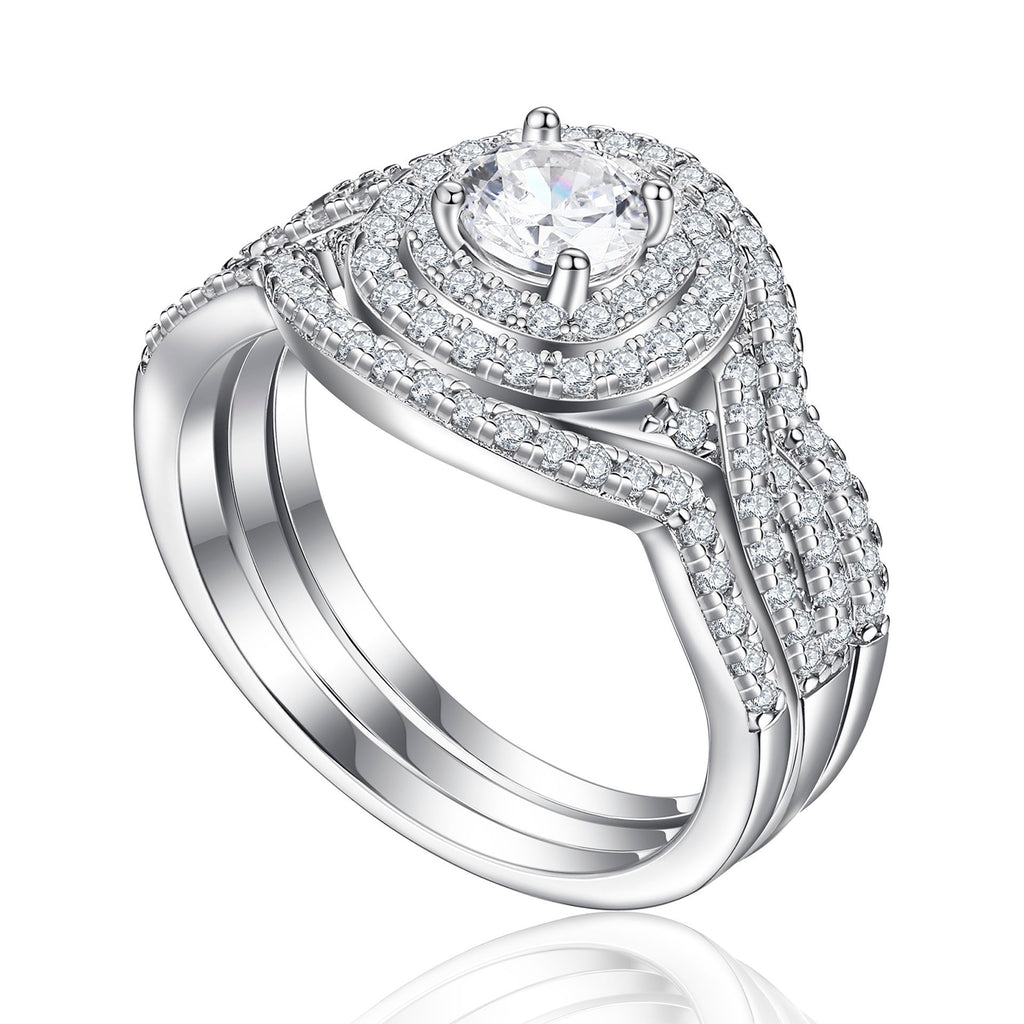 Bestselling 925 Sterling Silver 3-Piece Stackable CZ Ring Set | Women's Wedding Band Set