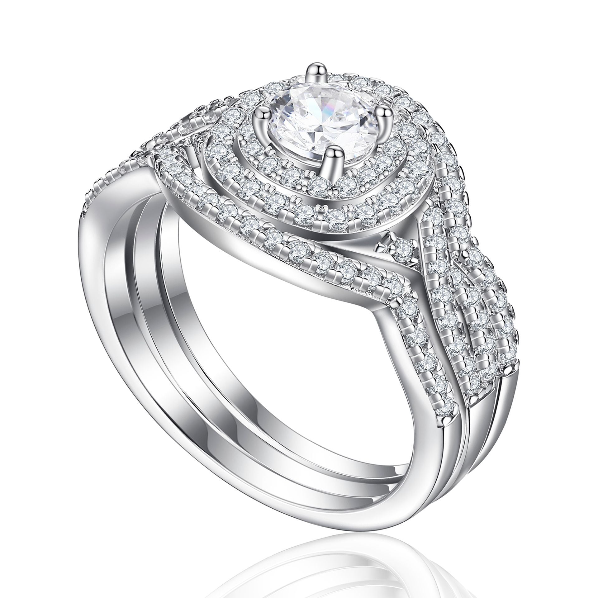 Bestselling 925 Sterling Silver 3-Piece Stackable CZ Ring Set | Women's Wedding Band Set