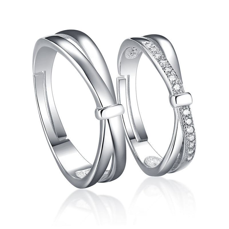 Couple's Matching Bow Ring Set - 925 Sterling Silver Adjustable CZ Wedding Bands (Trending on Instagram)