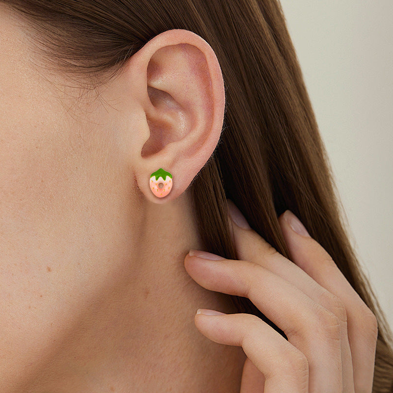 Kawaii Strawberry Stud Earrings - 925 Sterling Silver Cute Resin Jewelry