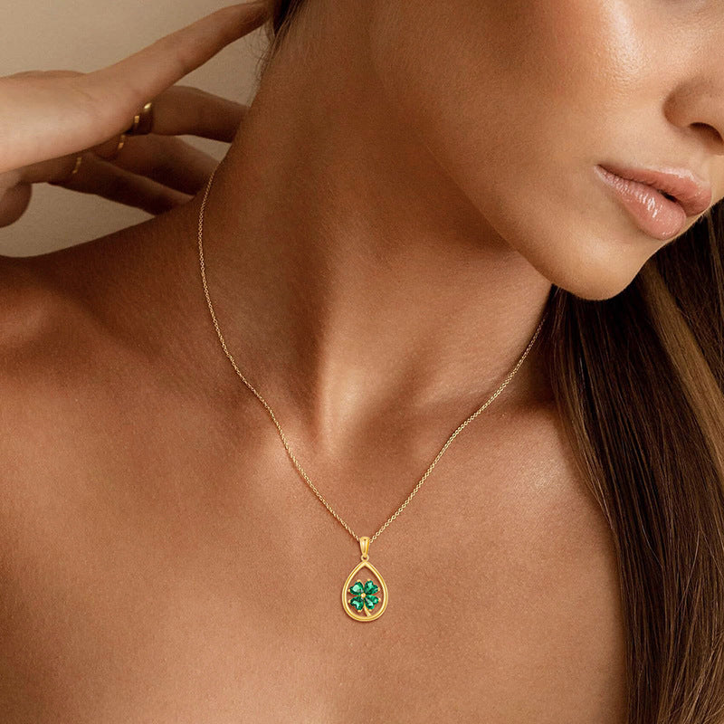 Lucky Clover Pendant Necklace - 925 Sterling Silver with Zircon Drops