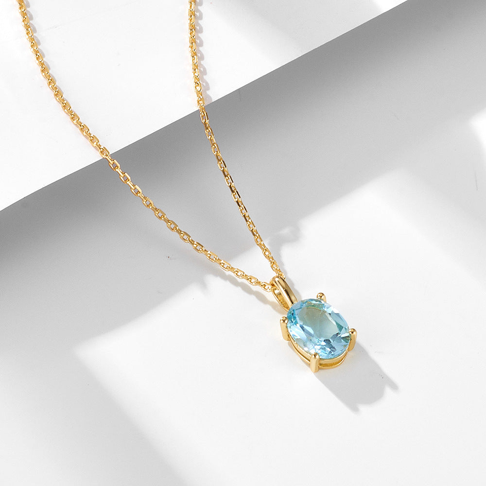 S925 Sterling Silver Sky Blue Topaz Necklace for Women - Minimalist Versatile Niche Design Luxury Natural Stone Choker