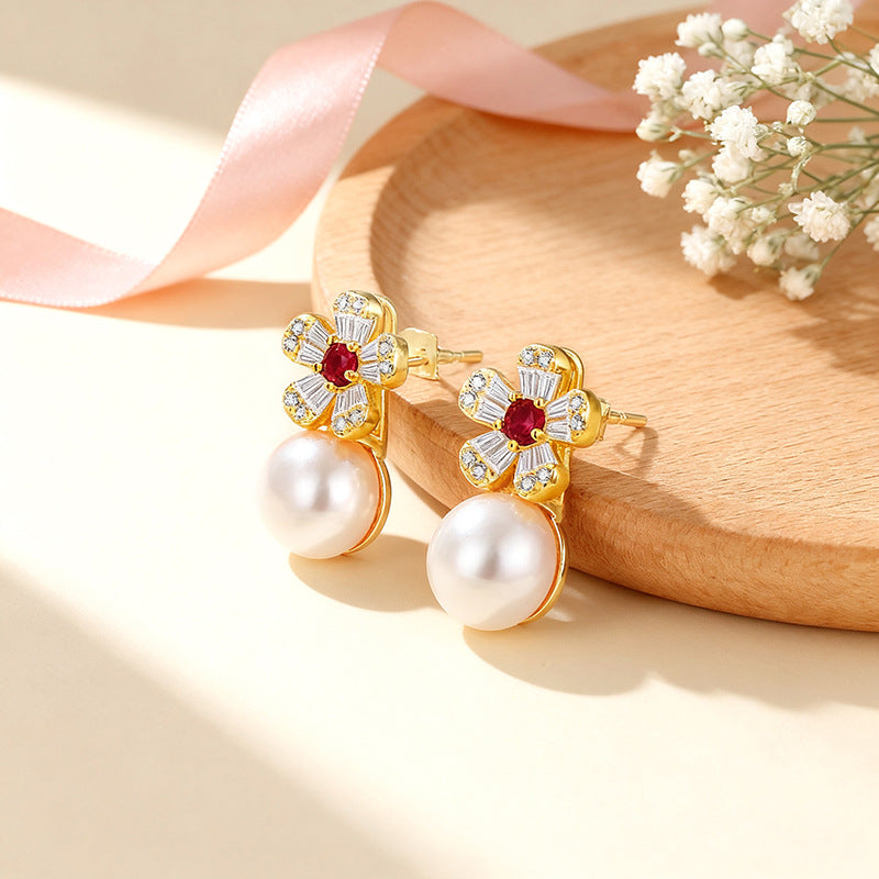 Minimalist Flower Stud Earrings | Natural Freshwater Pearl & Zircon, High-End Chic Vibe