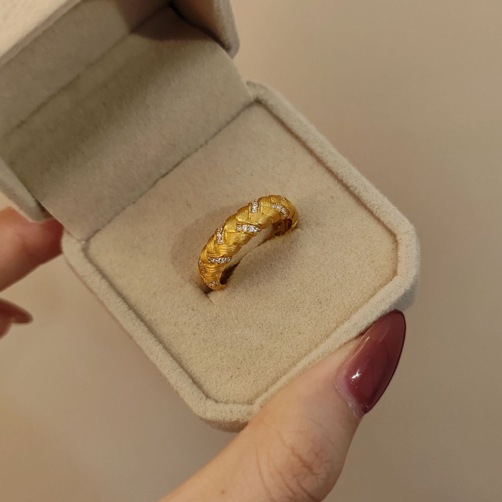 Women's Wheat Braided Ring, Gold Plated Sterling Silver, Textured Band