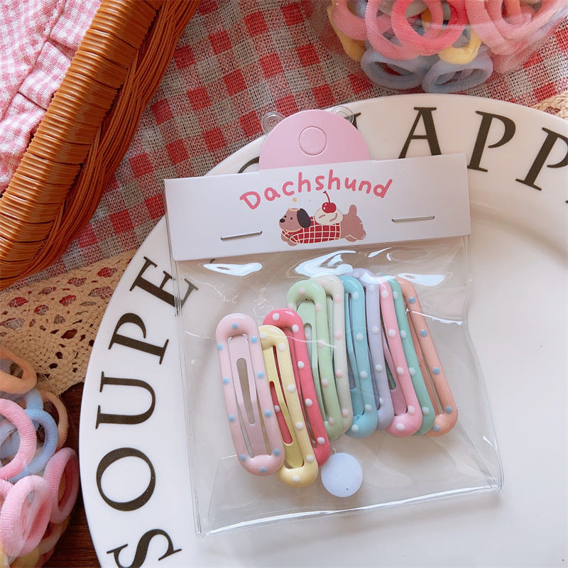 Rainbow Macaron Color Ultra-Soft Hair Accessories Set – Geometric Dot Scrunchies & Barrettes