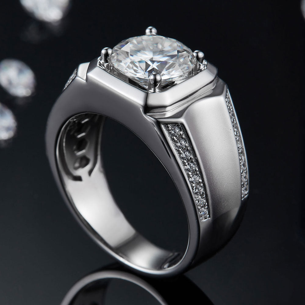 Men’s Moissanite Ring – 925 Sterling Silver Classic Band for Him