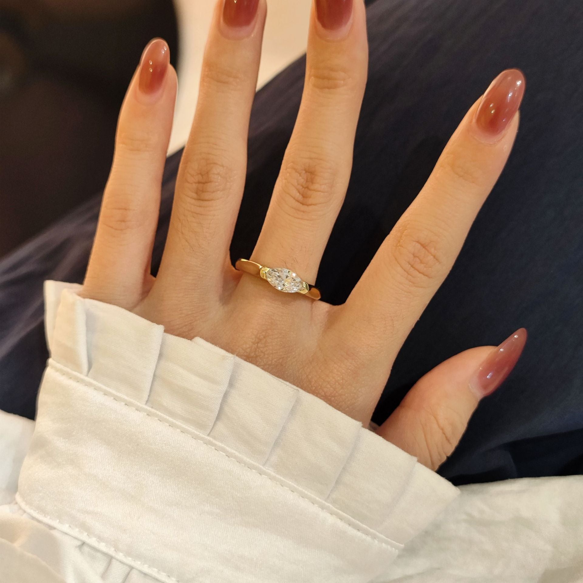 Marquise Moissanite Ring in Sterling Silver, 5x10mm Solitaire Engagement Ring for Women, Minimalist Wedding Band