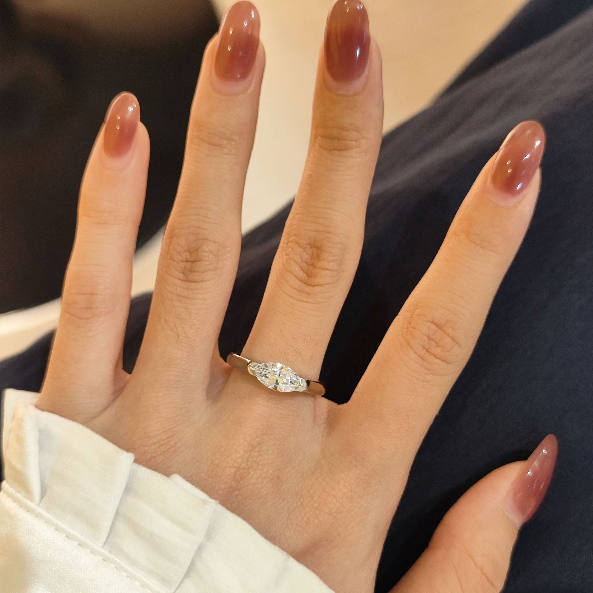 Marquise Moissanite Ring in Sterling Silver, 5x10mm Solitaire Engagement Ring for Women, Minimalist Wedding Band