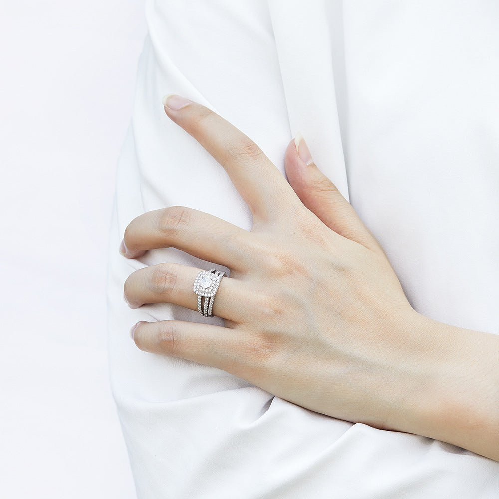 2-in-1 925 Sterling Silver Wedding Ring Set for Women - Bridal Combo Ring