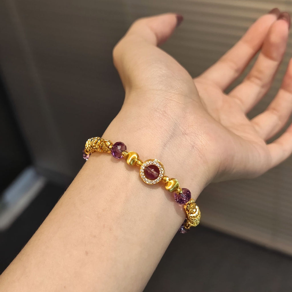 S925 Sterling Silver Intertwined Bracelet for Women - Natural Amethyst High-End Delicate Beaded Bracelet