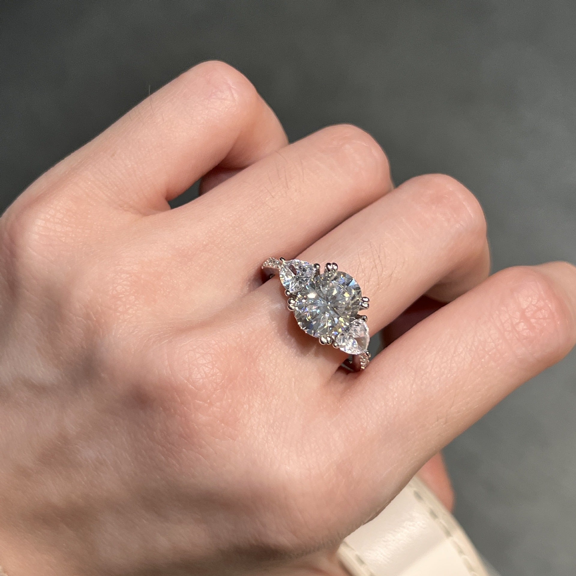 3 Carat Oval Three Stone Moissanite Engagement Ring in S925 Sterling Silver