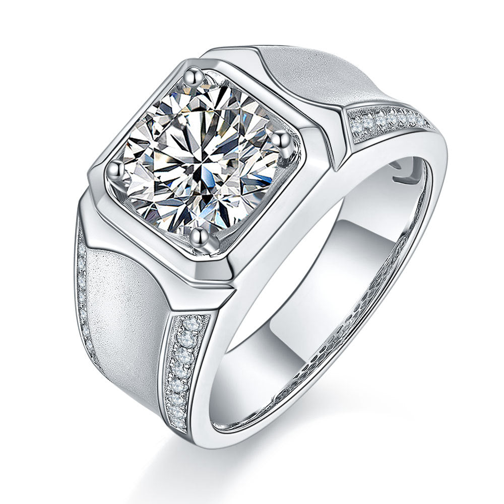 Men’s Moissanite Ring – 925 Sterling Silver Classic Band for Him