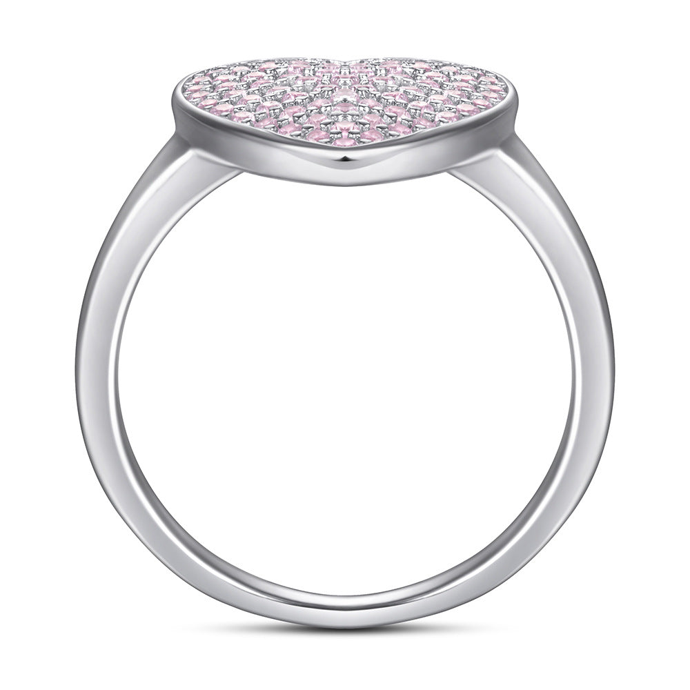 Large Heart 925 Sterling Silver Pink CZ Ring for Women - Heart-Shaped Single Band
