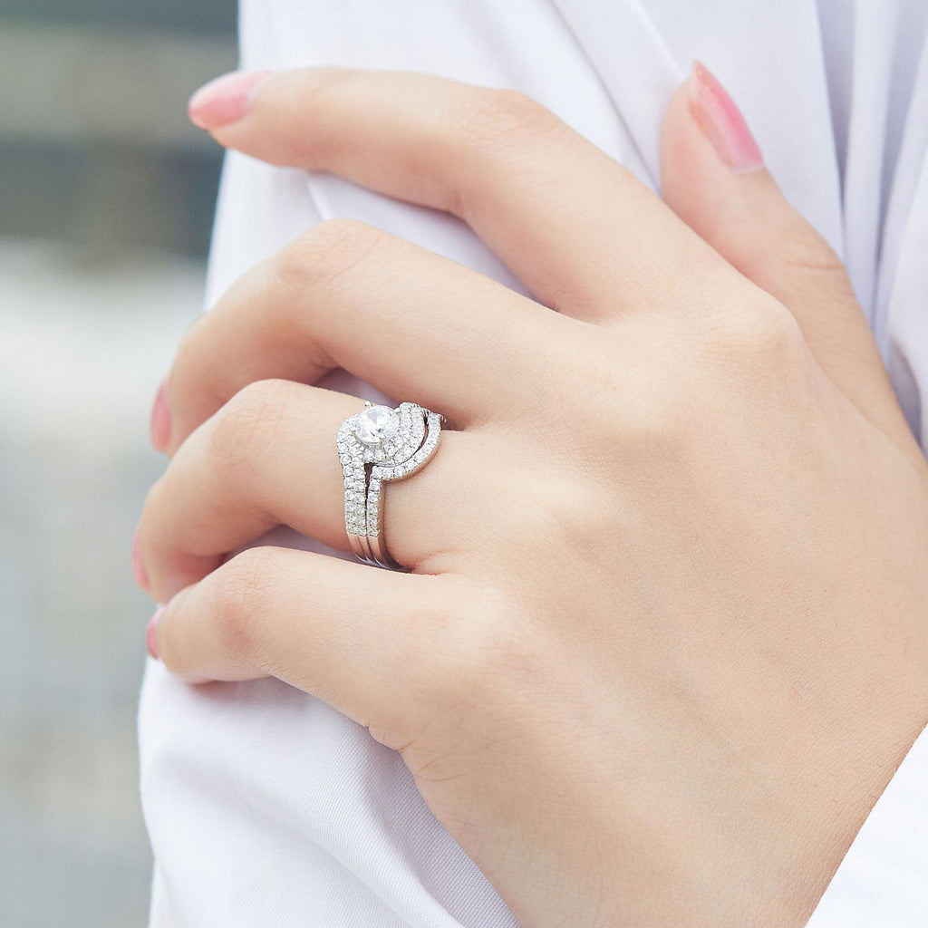 Bestselling 925 Sterling Silver Ring Set | Women's Twisted Shank Pave CZ Jewelry