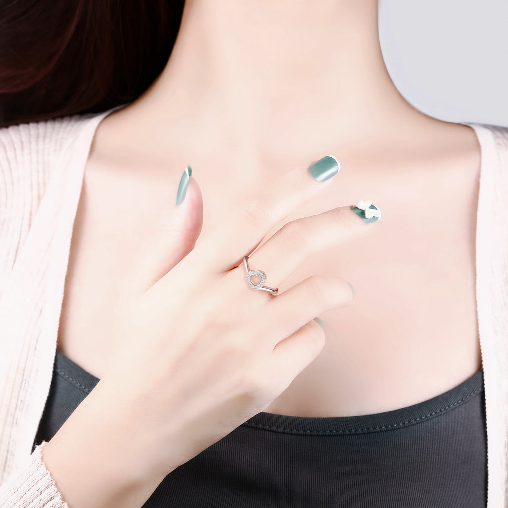 Designer 925 Sterling Silver Filigree CZ Heart Ring for Women