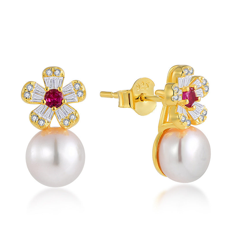 Minimalist Flower Stud Earrings | Natural Freshwater Pearl & Zircon, High-End Chic Vibe