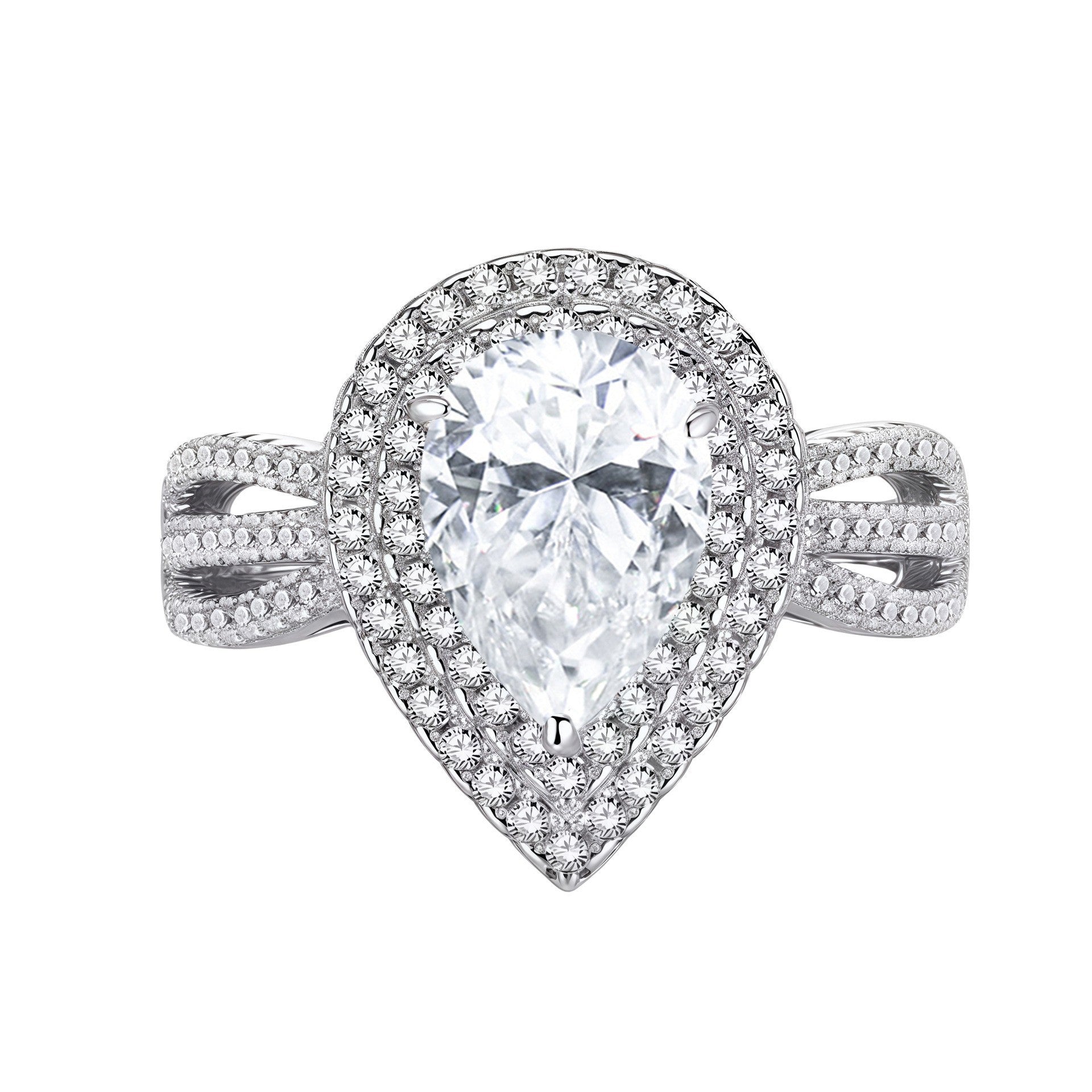 2 Carat Pear Shape Moissanite Halo Ring in Sterling Silver - Luxurious Engagement Band