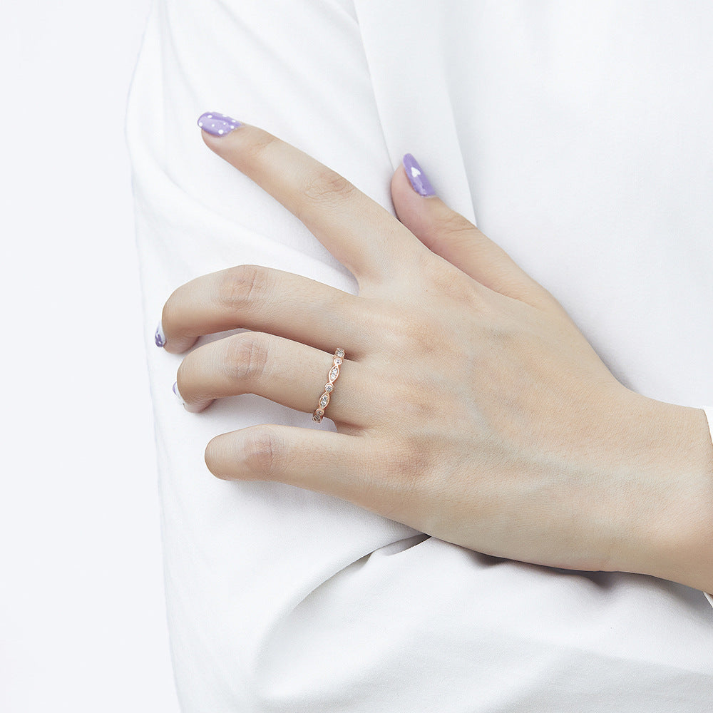 Women's Thick Gold Plated 925 Sterling Silver Marquise Full Pave Ring | White/Rose Gold Tone, Eternity Band for Wedding & Index Finger