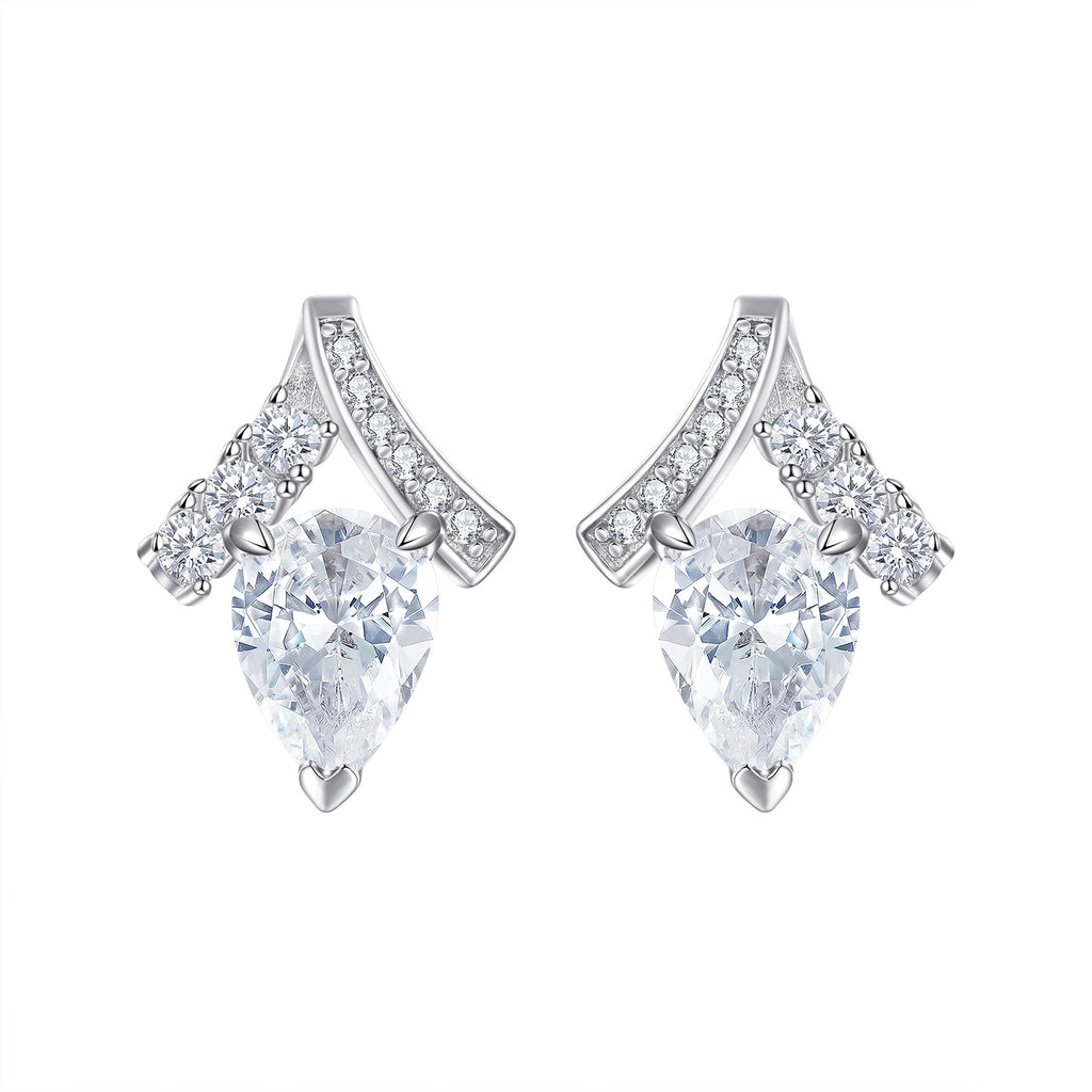 925 Sterling Silver Zirconia Stud Earrings – Dainty Geometric Drop for Women