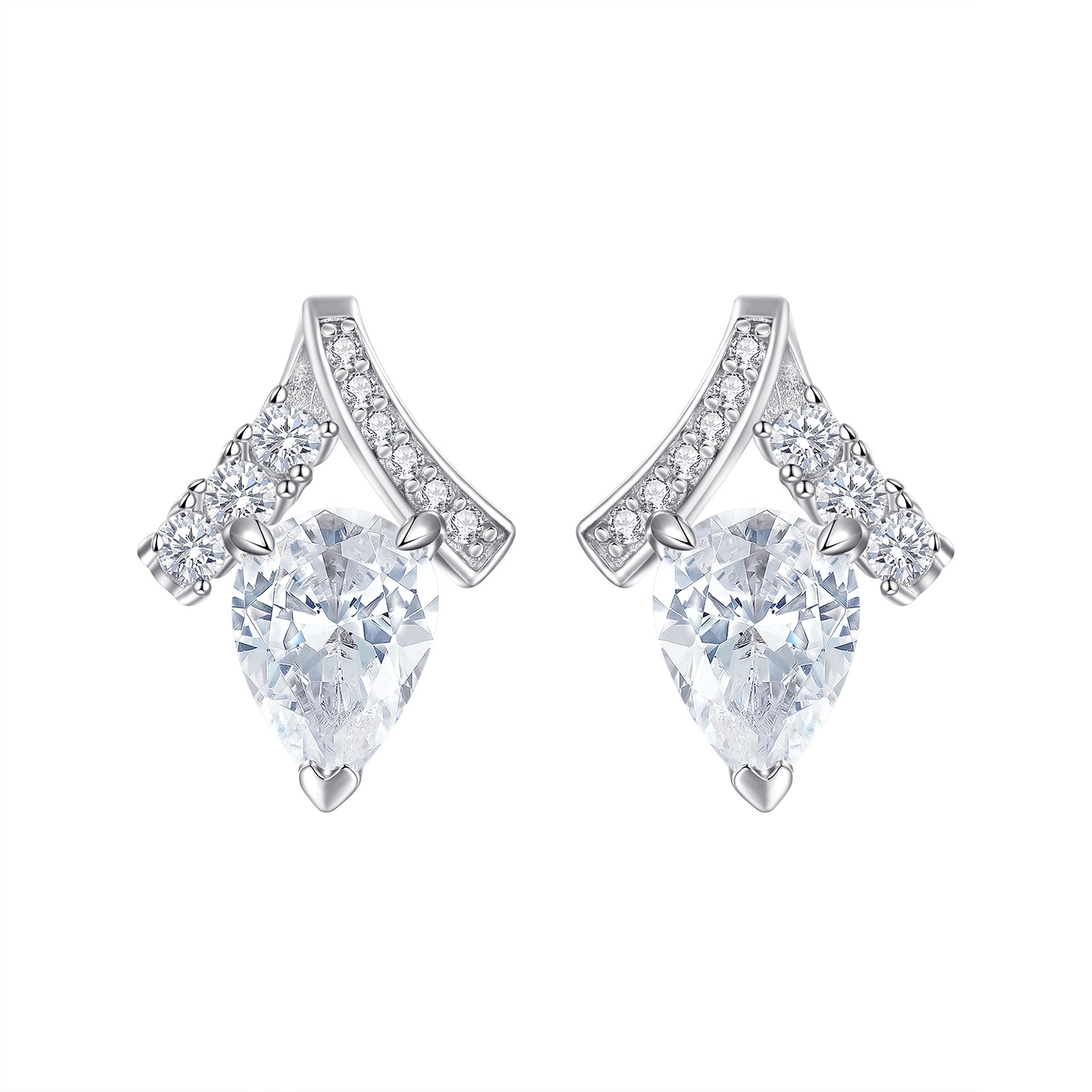 925 Sterling Silver Zirconia Stud Earrings – Dainty Geometric Drop for Women