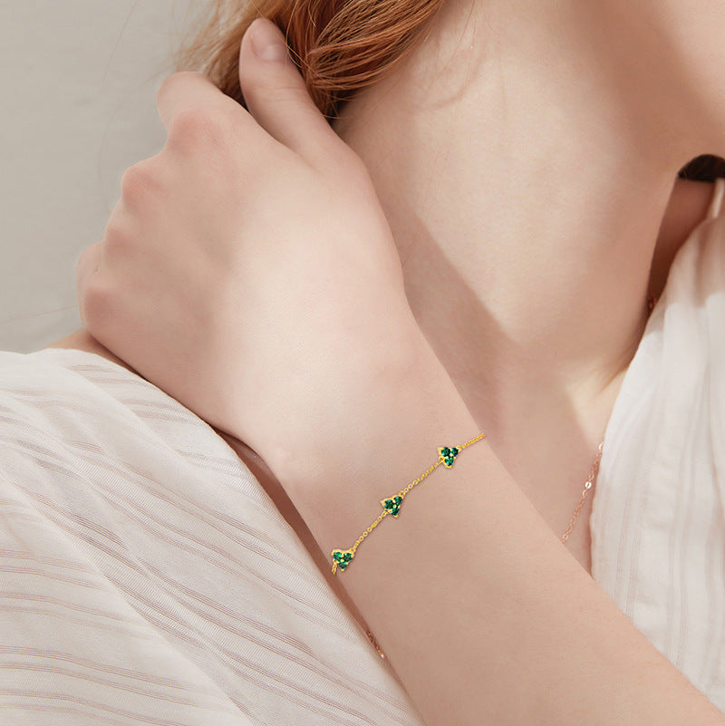 Three-Stone Silver Bracelet - 925 Sterling Dainty Chain for Women