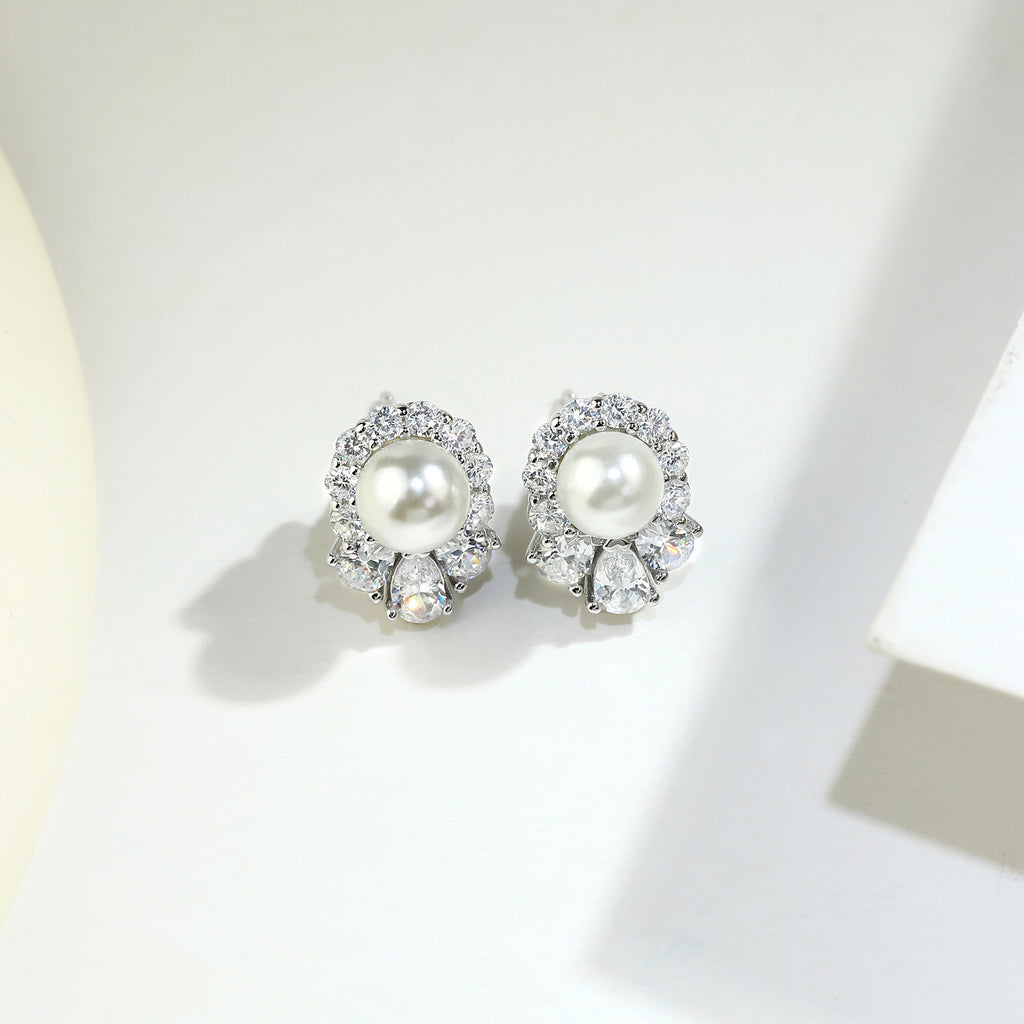 ‌Minimalist S925 Pearl & Zircon Stud Earrings – Hypoallergenic Gift for Her, Handmade