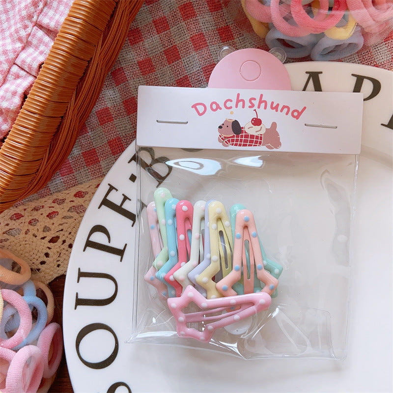 Rainbow Macaron Color Ultra-Soft Hair Accessories Set – Geometric Dot Scrunchies & Barrettes