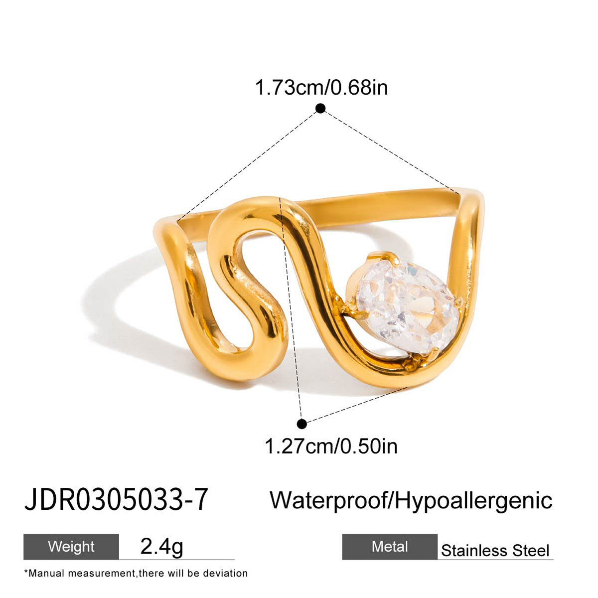 Fade-Resistant Zircon Titanium Steel Ring | Light Luxury Statement Band
