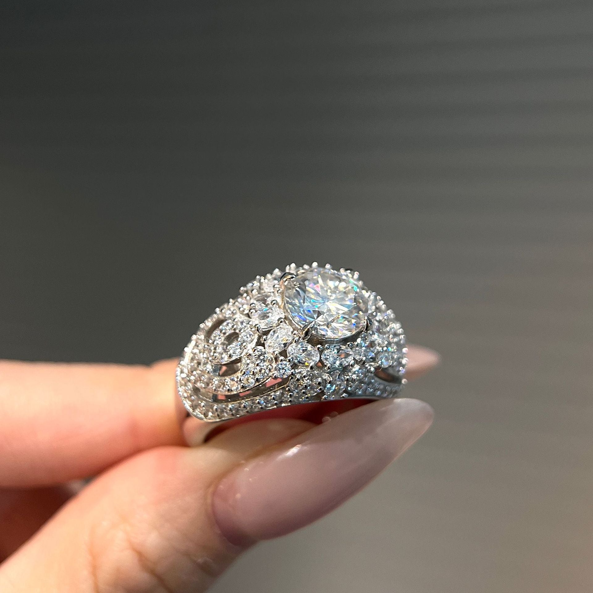 AuraBurst™ 2-Carat Moissanite Ring in Sterling Silver - Elaborate Floral Halo