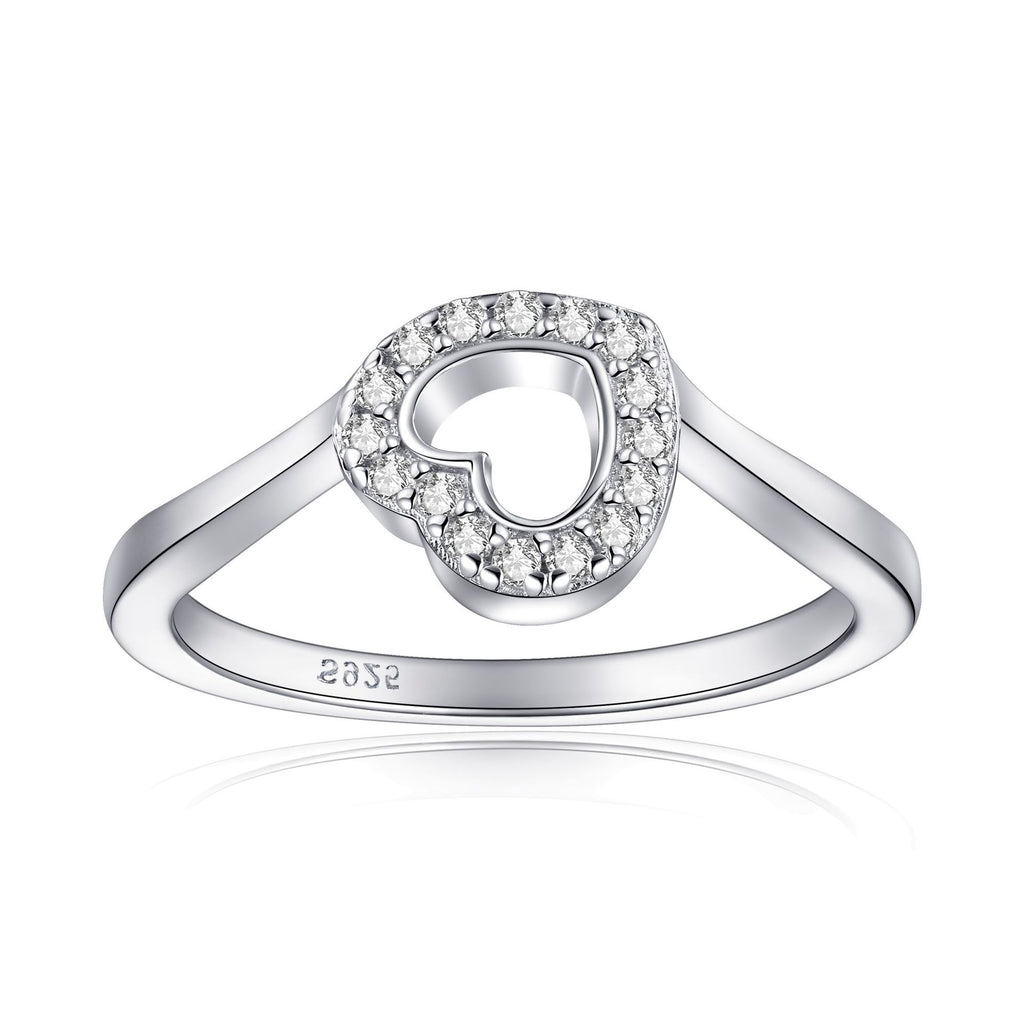Designer 925 Sterling Silver Filigree CZ Heart Ring for Women
