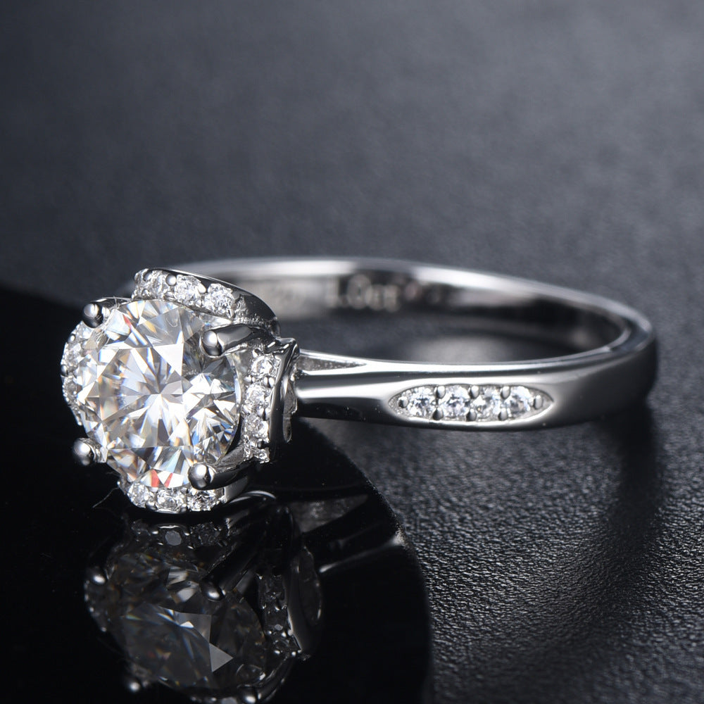 Floral Moissanite Wedding Ring for Women – 925 Sterling Silver Vintage Jewelry