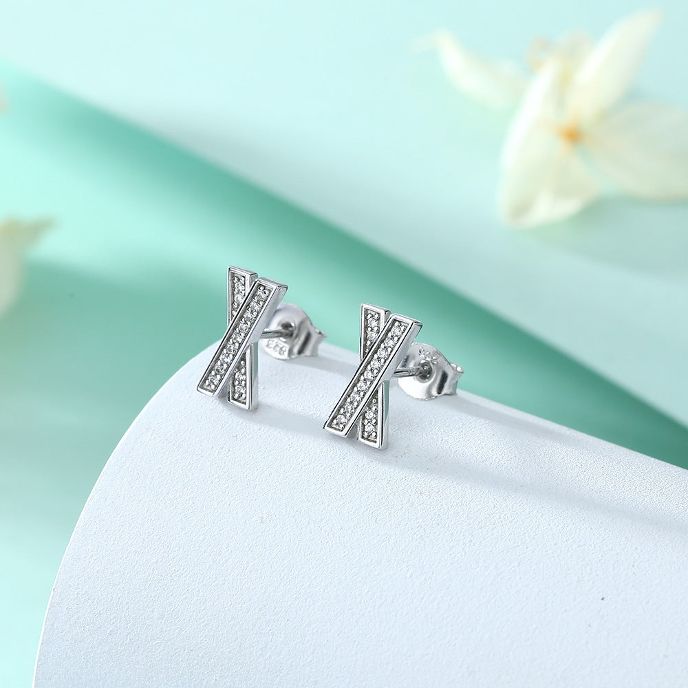 925 Sterling Silver X Letter Stud Earrings – Zirconia Minimalist