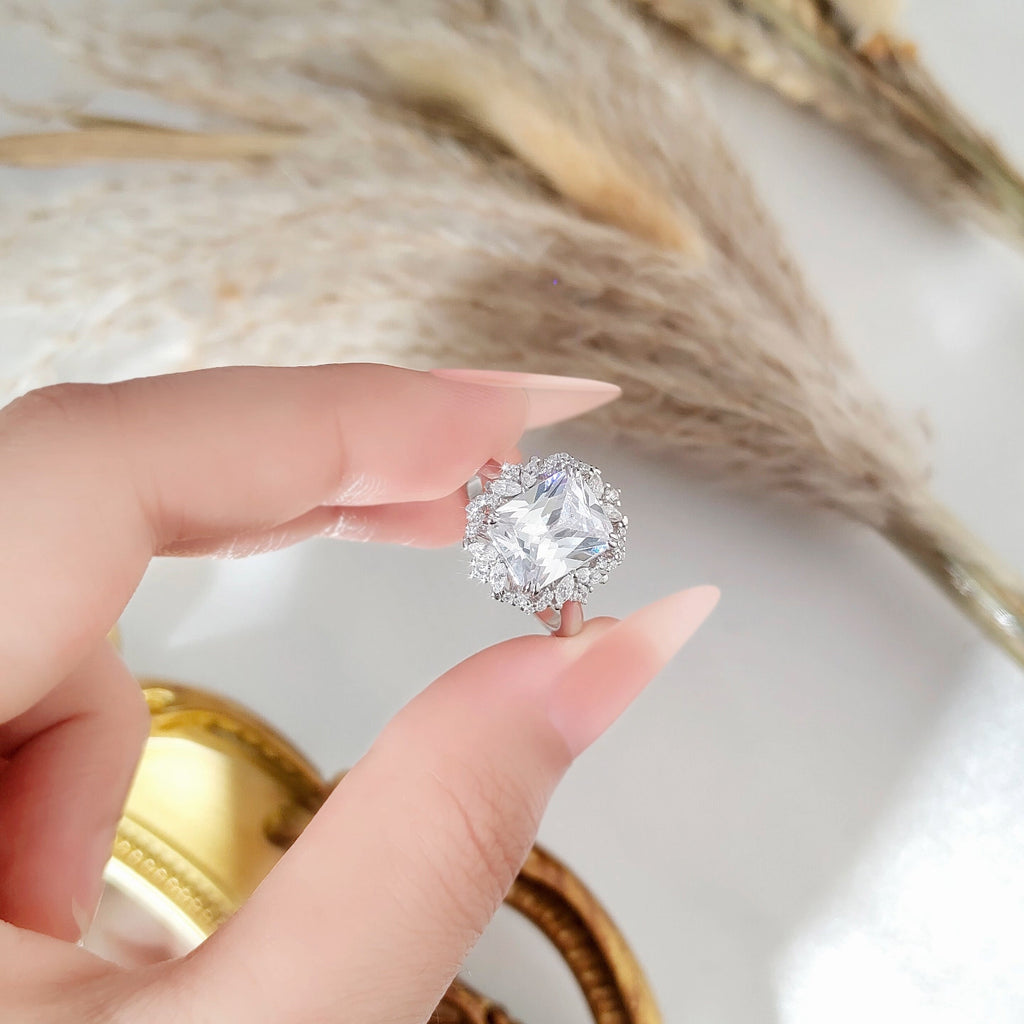 4ct 8x10mm Square CZ 925 Sterling Silver Ring - Women's Luxury High-End Wedding Jewelry