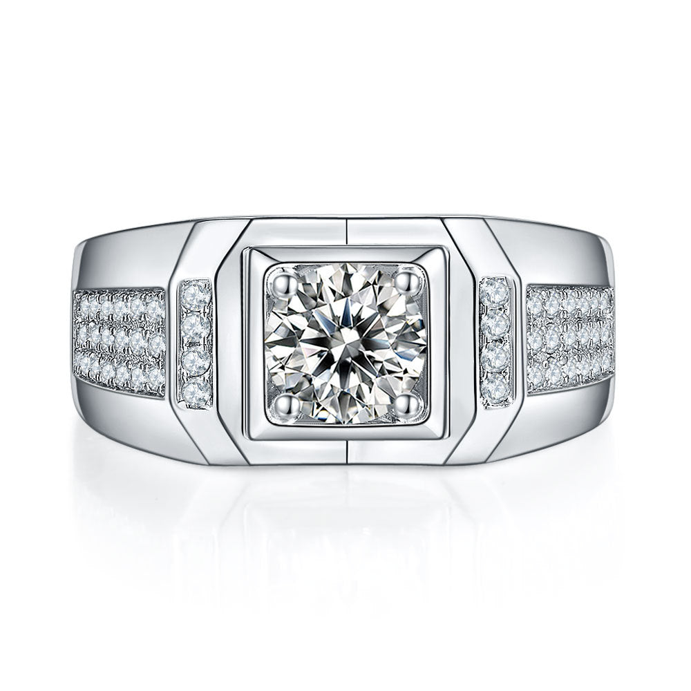 Urban Titan™ 1 Carat Moissanite Ring – 925 Silver Modern Groom