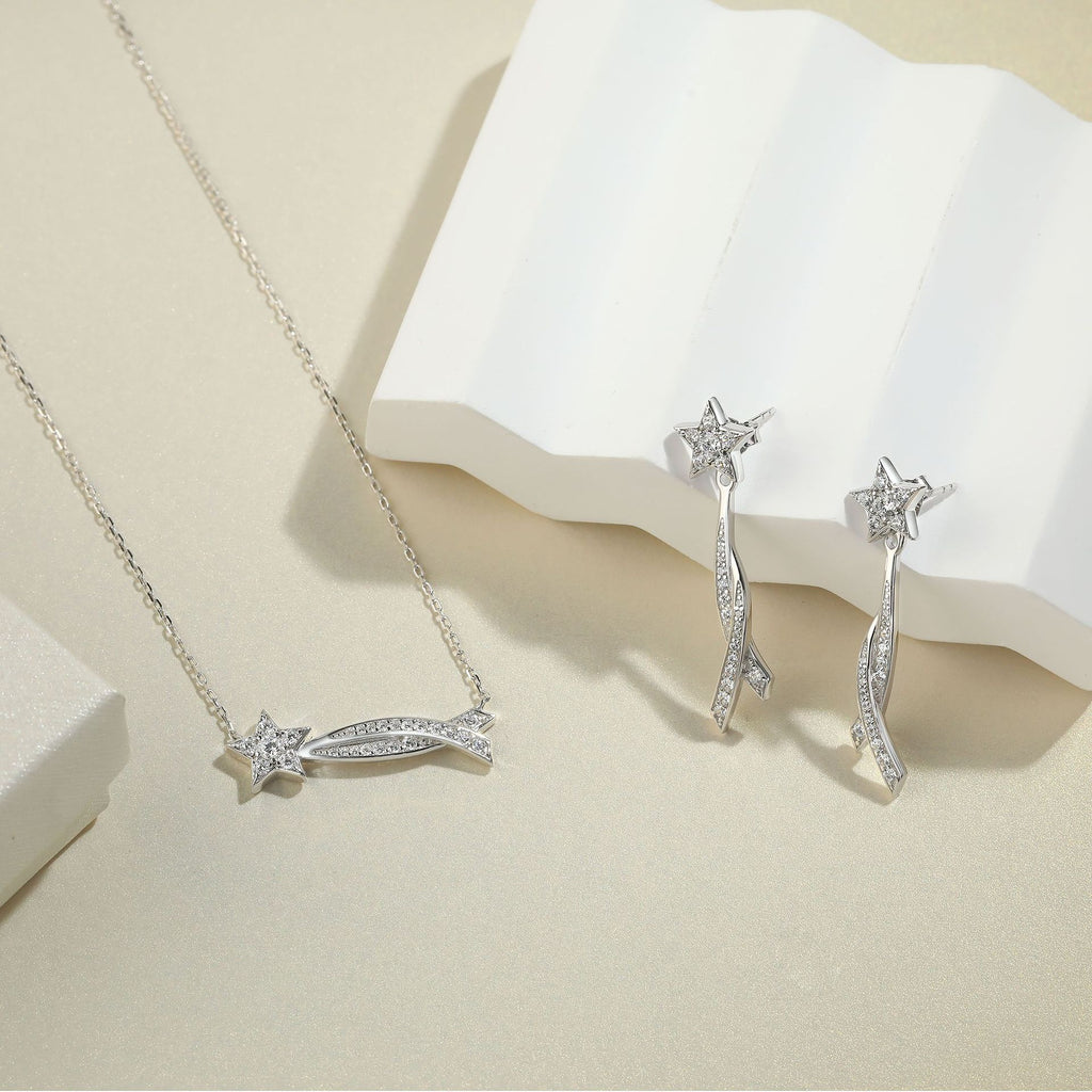 925 Silver Tassel Drop Earrings with Zirconia | Bow & Star Dangle