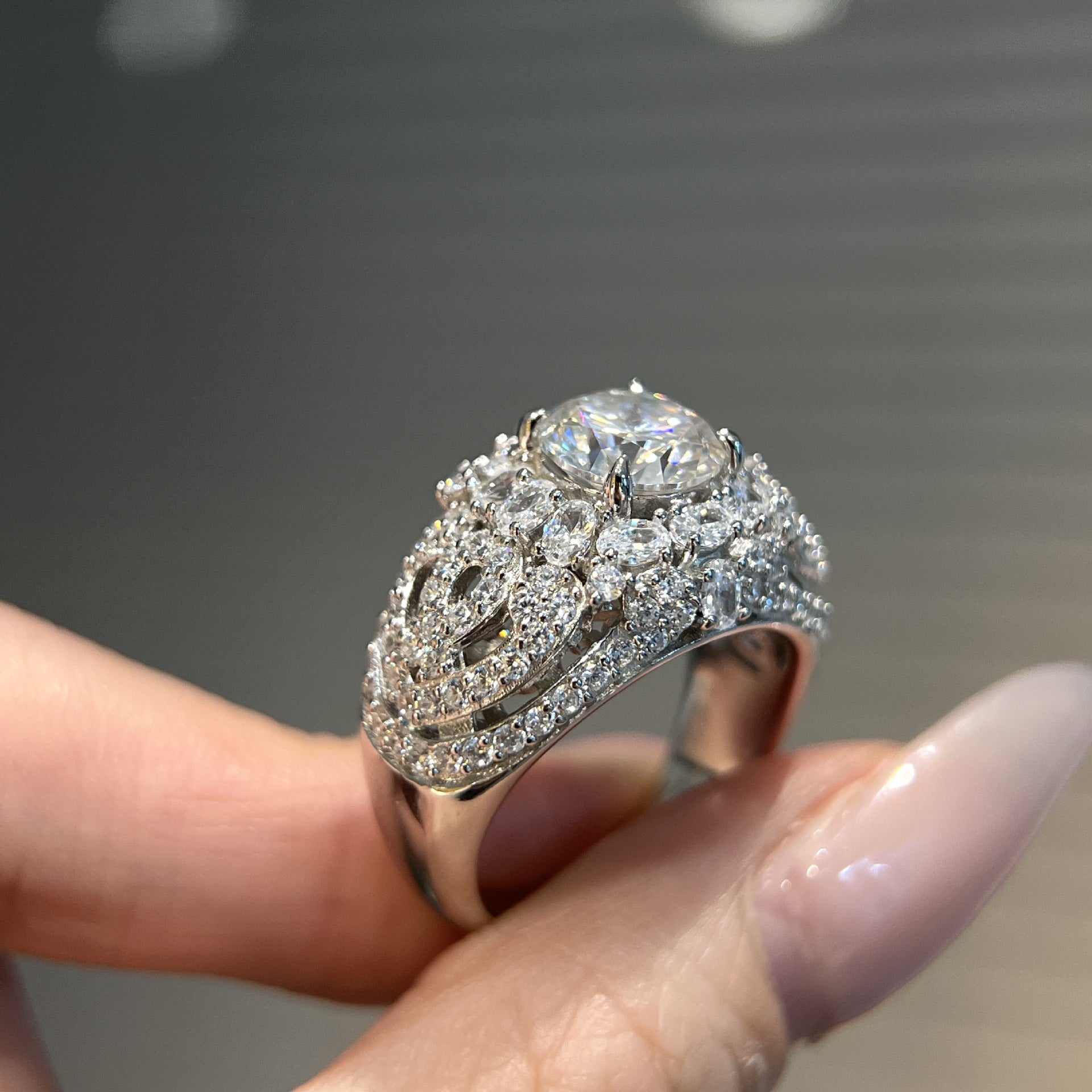 AuraBurst™ 2-Carat Moissanite Ring in Sterling Silver - Elaborate Floral Halo