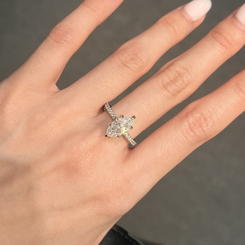 2 Carat Marquise Cut Moissanite Solitaire Ring in S925 Sterling Silver