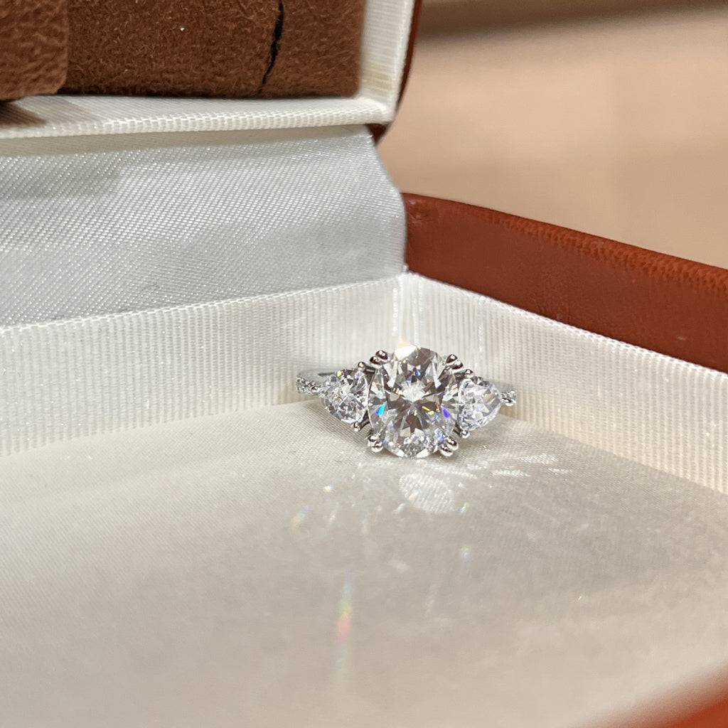 3 Carat Oval Three Stone Moissanite Engagement Ring in S925 Sterling Silver
