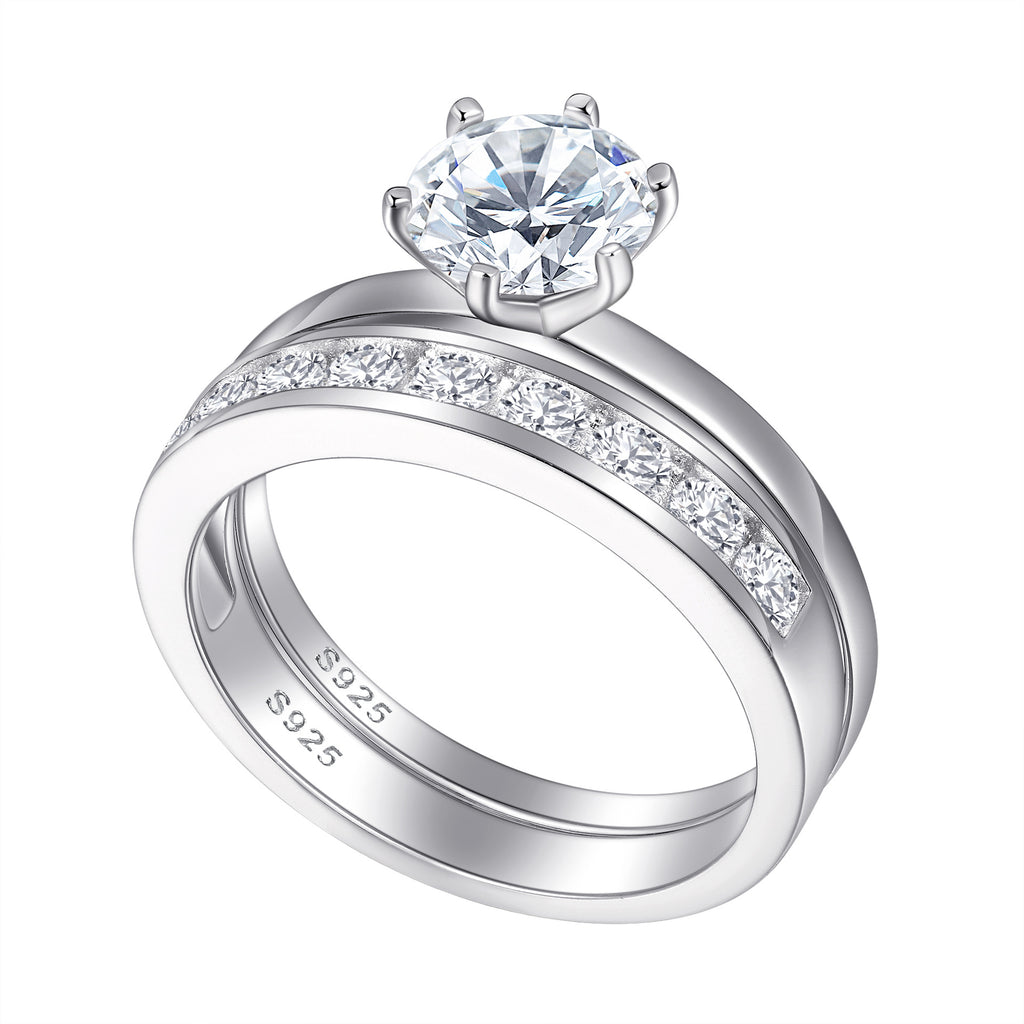 925 Sterling Silver Stackable Band Ring Set - 5A Cubic Zirconia 1.2ct, Timeless Elegant Luxury Style