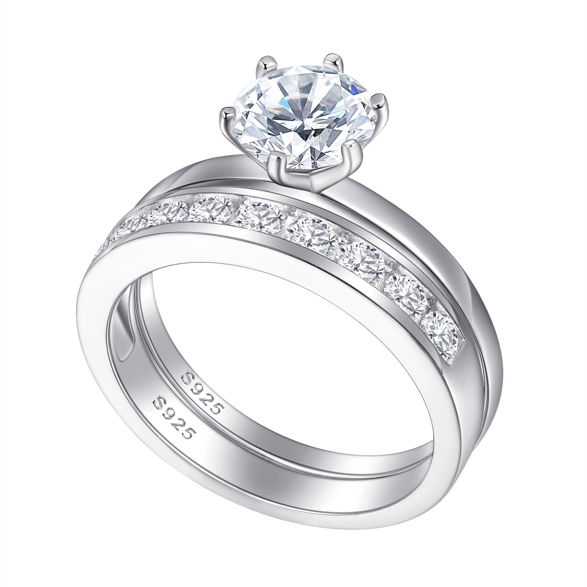 925 Sterling Silver Stackable Band Ring Set - 5A Cubic Zirconia 1.2ct, Timeless Elegant Luxury Style